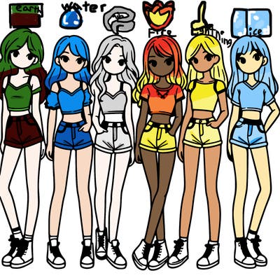 a group of girls wearing crop tops and shorts
