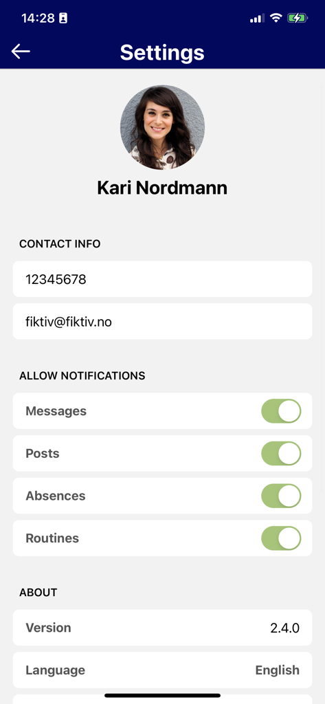 Vigilo - Ecrã de definições de utilizador na aplicação Vigilo a mostrar informações de perfil e botões de notificação