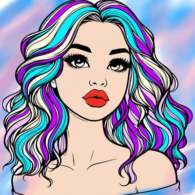 realistic girl with wavy hair and lips