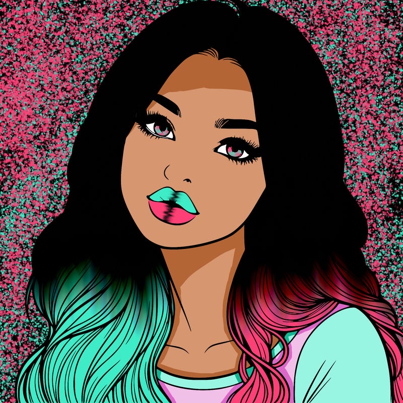 realistic girl with hair on her hair and lips