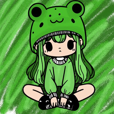 a girl wearing a frog hat and some frog socks