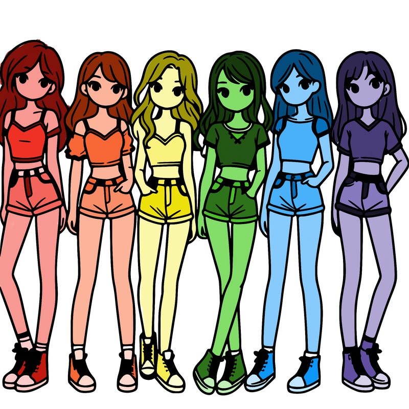 a group of girls wearing crop tops and shorts