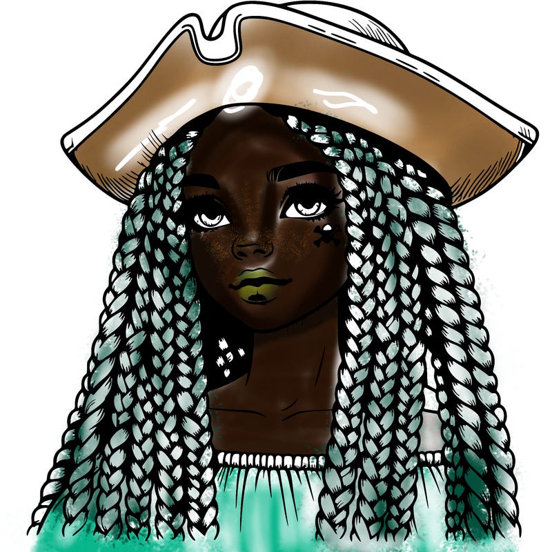 realistic girl with box braids and i realistic pirate hat