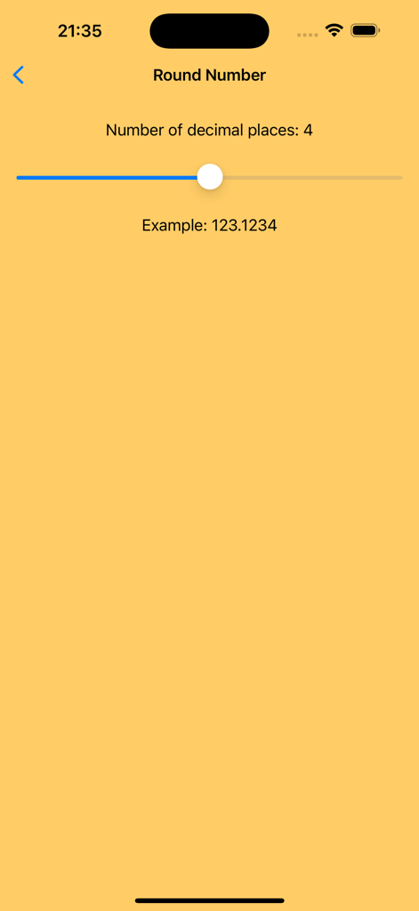 Una pantalla en la aplicación Pies a Metros mostrando un control deslizante para ajustar el número de decimales para los cálculos.