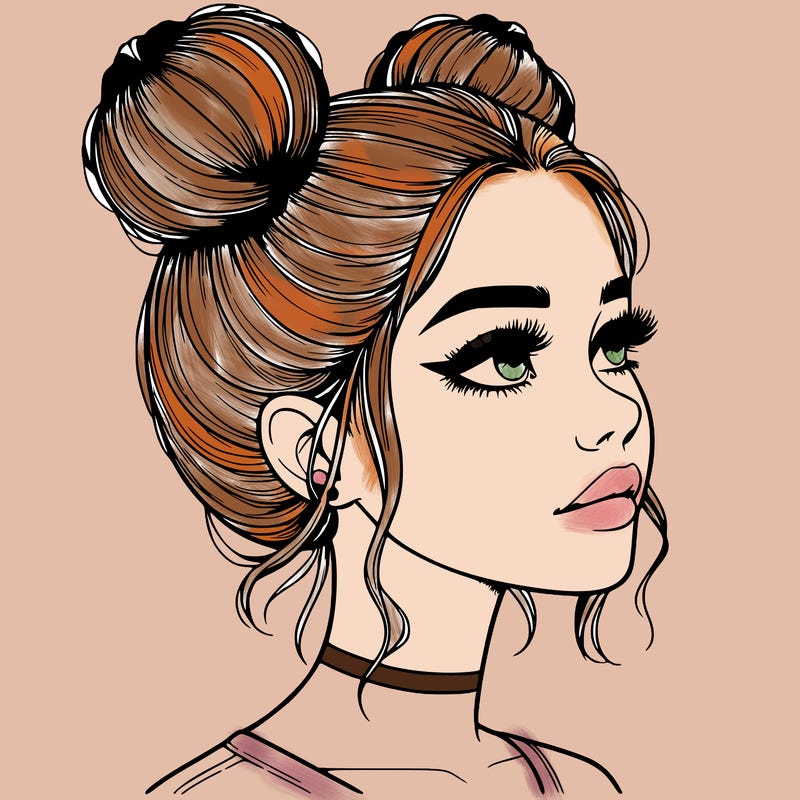 realistic girl with buns on the top of her head