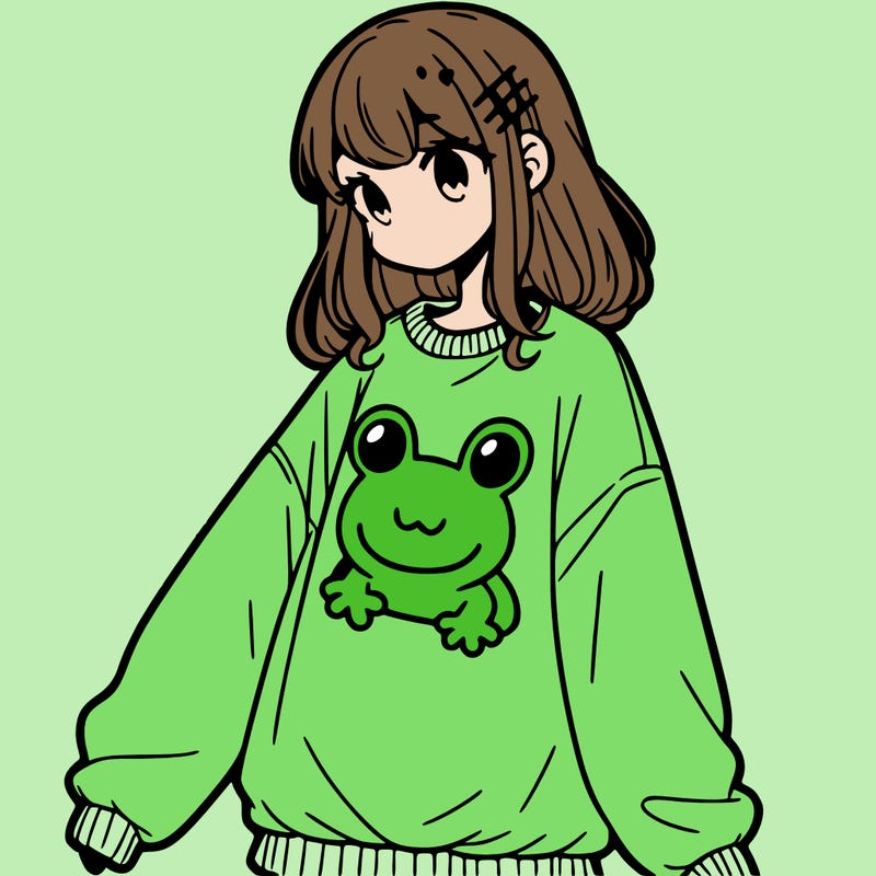 girl wearing frogging sweatshirt