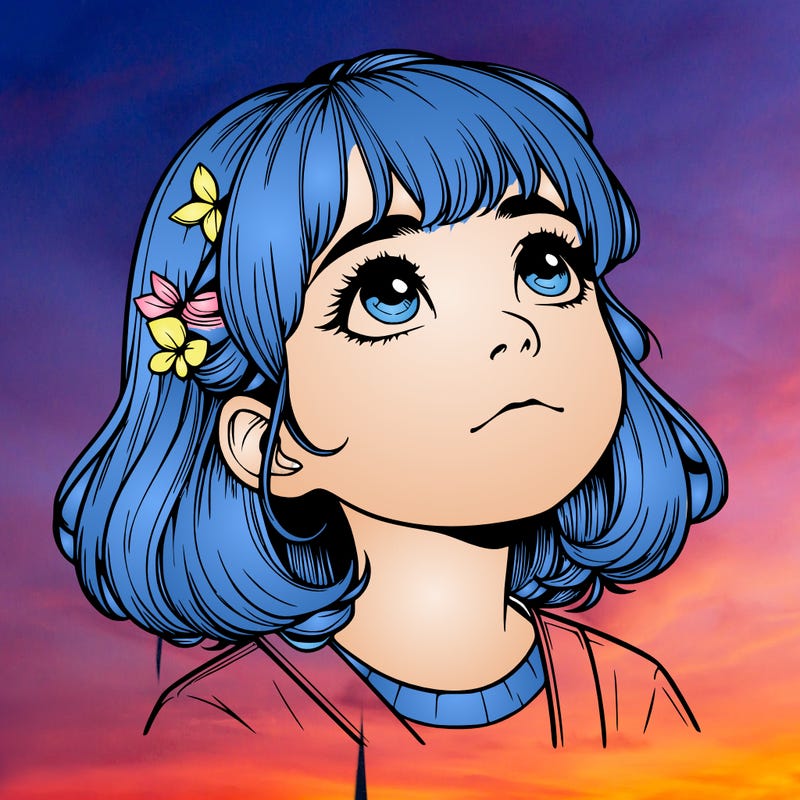 realistic girl looking up