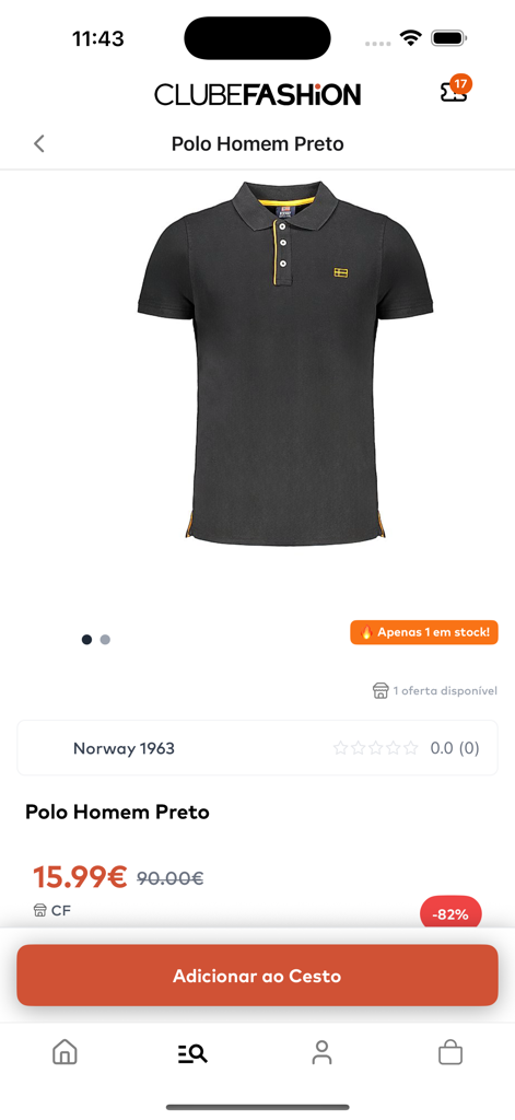 Clubefashion - ClubefashionショッピングアプリでのNorway 1963メンズブラックポロシャツの商品ページ