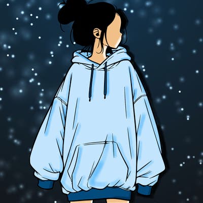 realistic girl with a oversized sweatshirt on and a bun