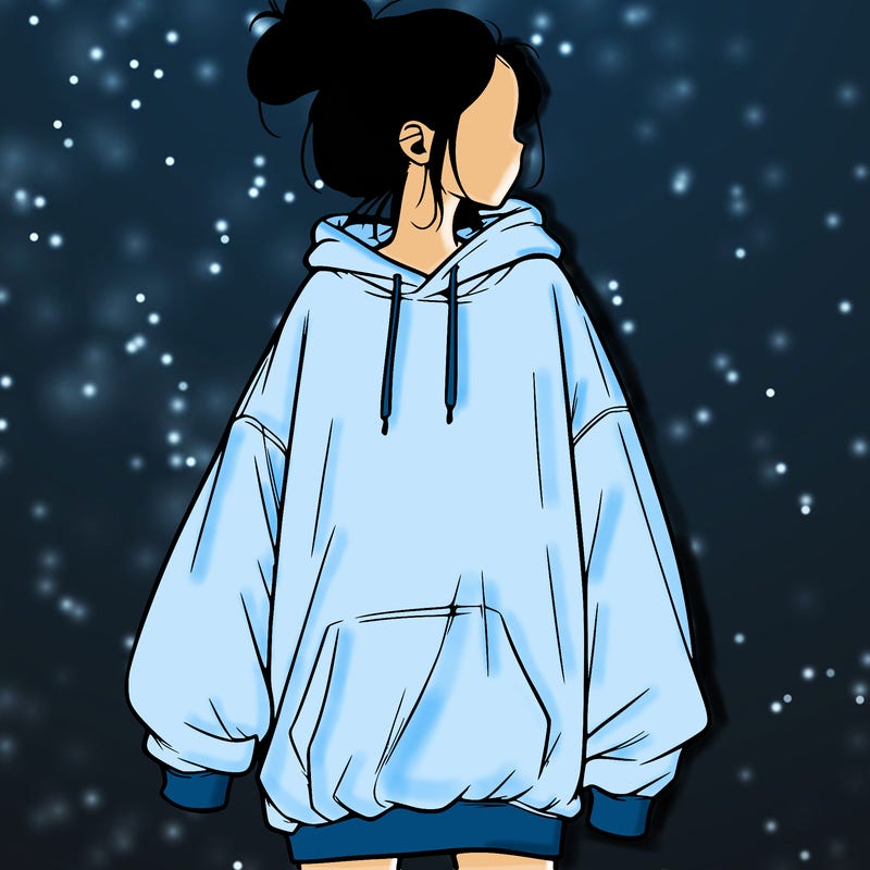 realistic girl with a oversized sweatshirt on and a bun