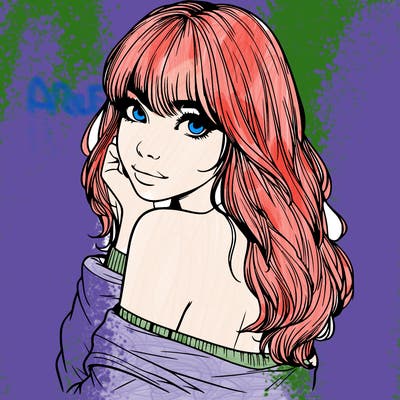 realistic girl with bangs looking over her shoulder