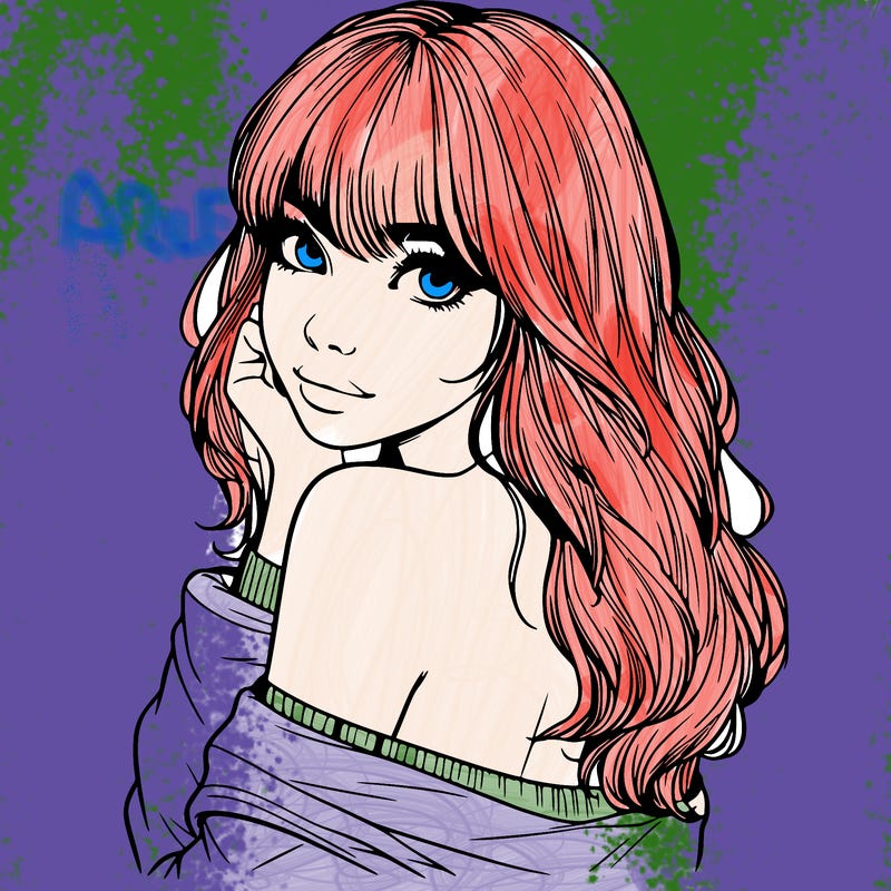 realistic girl with bangs looking over her shoulder