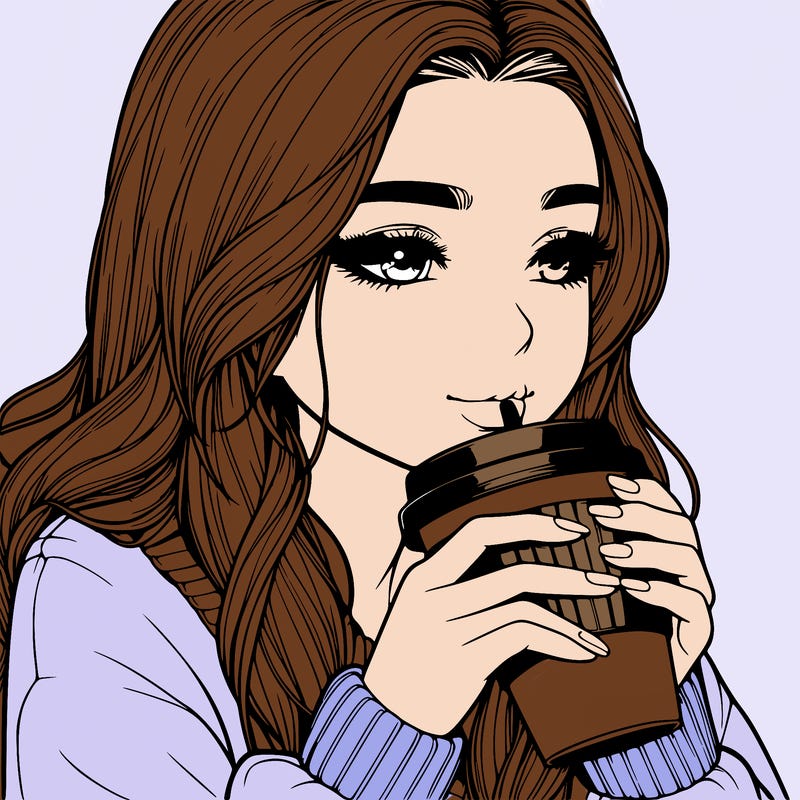 realistic girl drinking coffee