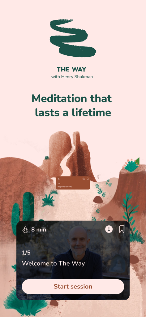 The Way - Guided Meditation - Welcome screen of The Way meditation app featuring a guided session with Zen Master Henry Shukman