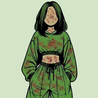 realistic girl faceless with baggy pants and a crop top