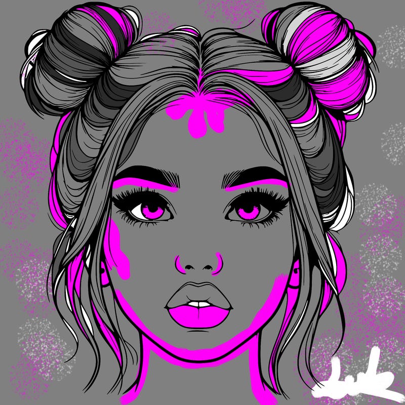 realistic girl with two buns on her hair and lips