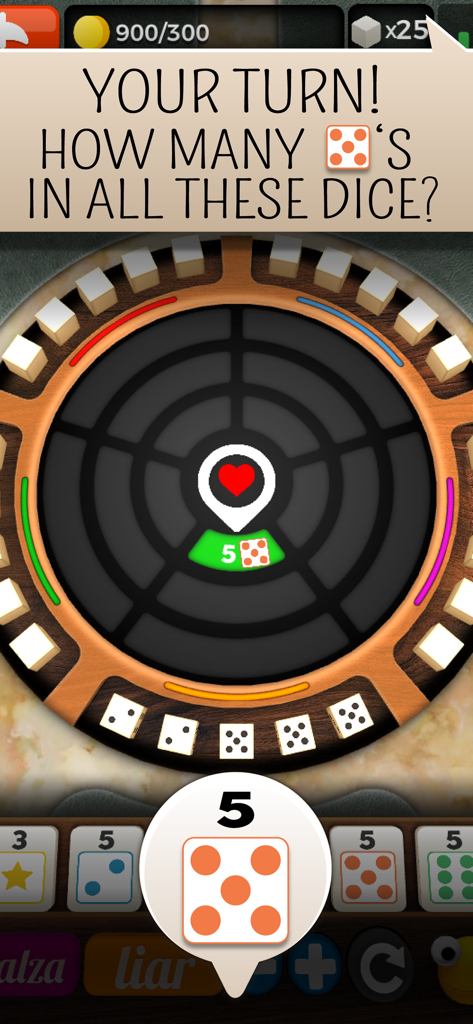 Liars Dice Online Multiplayer - Gameplay screen of Liars Dice Online Multiplayer showing a player making a bid during their turn.