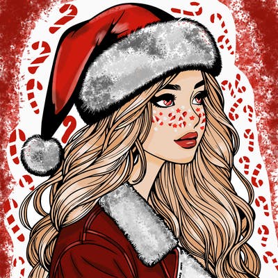 realistic girl in santa hat