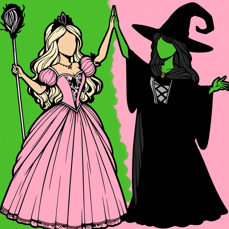 detailed realistic split of a princess and a witch