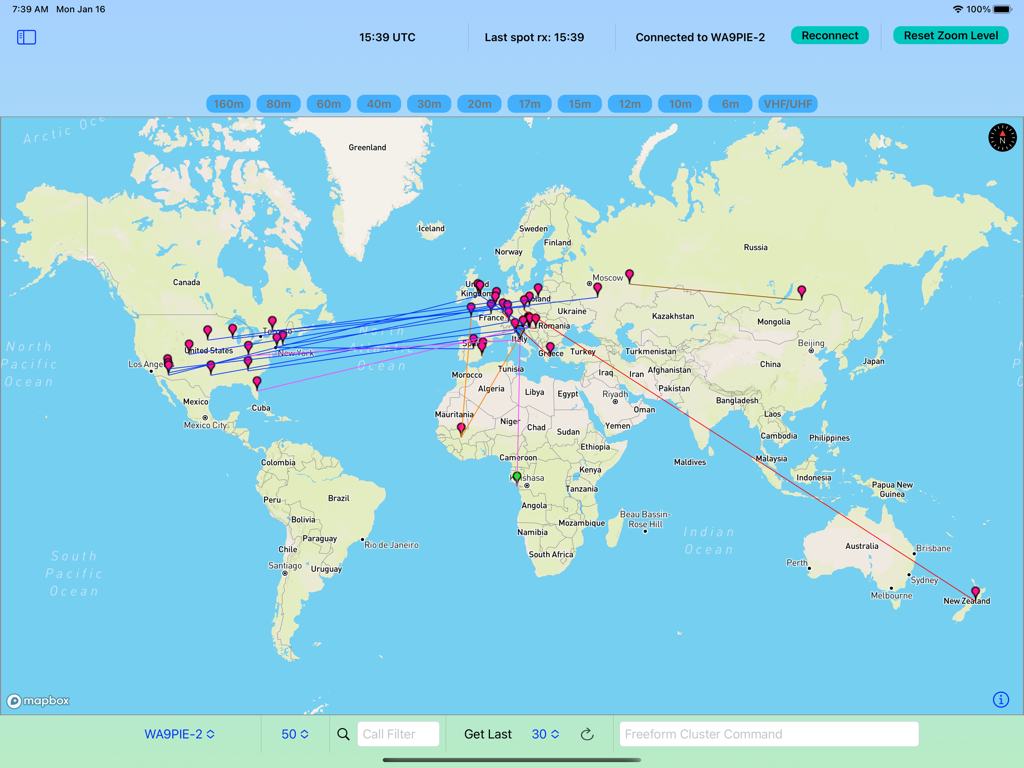 xCluster - xCluster iPadアプリでリアルタイムのアマチュア無線DXスポットと信号伝搬を示すグローバルマップ