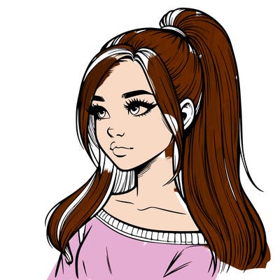 realistic girl with a high ponytail