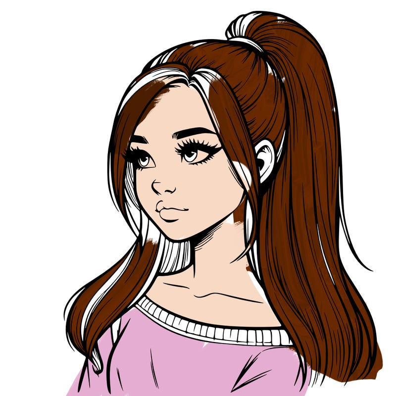 realistic girl with a high ponytail