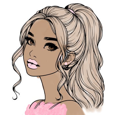 realistic girl with a ponytail on her hair and lips