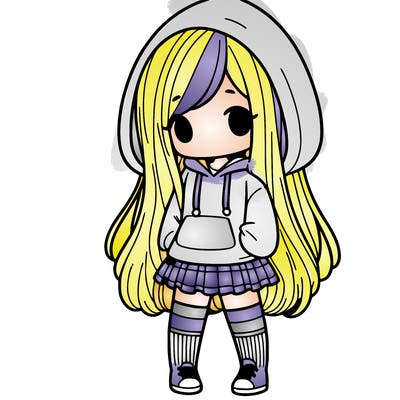 girl with long hair and wearing hoodie and skirt with socks