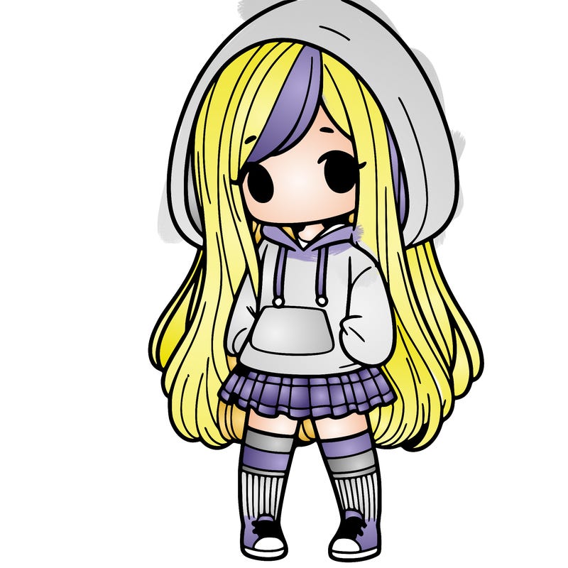 girl with long hair and wearing hoodie and skirt with socks