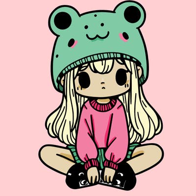 a girl wearing a frog hat and some frog socks