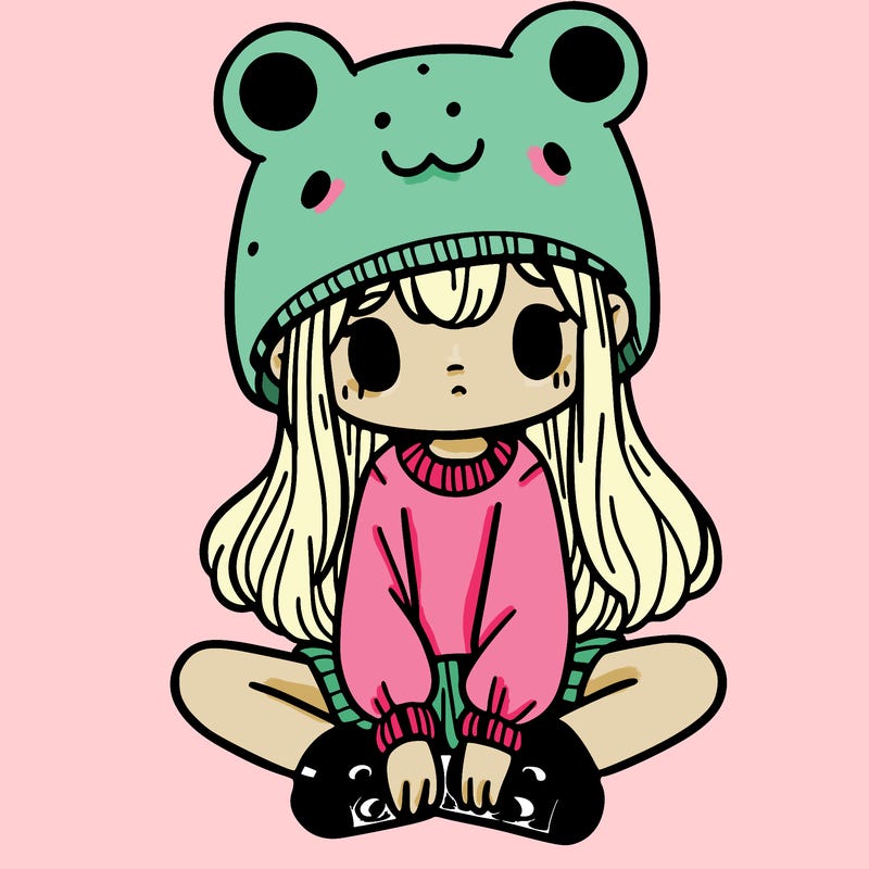 a girl wearing a frog hat and some frog socks