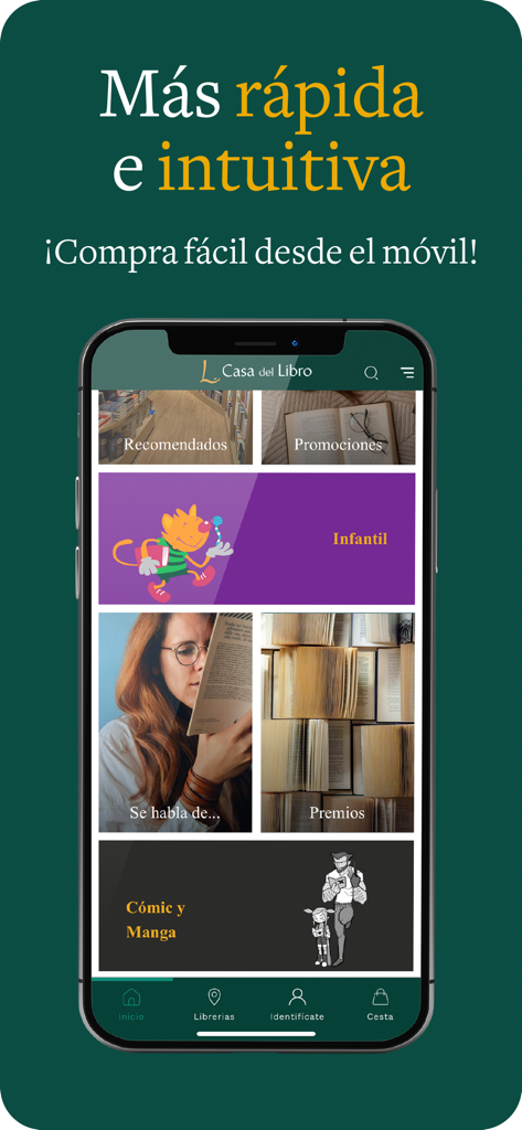 Casa del Libro - The home screen of the Casa del Libro mobile app showing various book categories like recommendations, promotions, and children's literature.