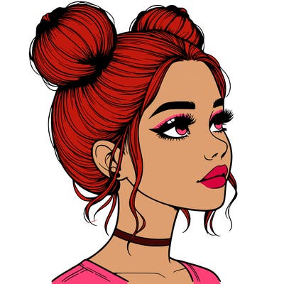 realistic girl with buns on the top of her head