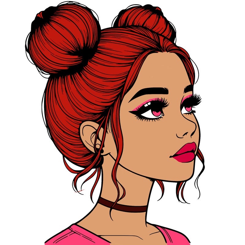 realistic girl with buns on the top of her head