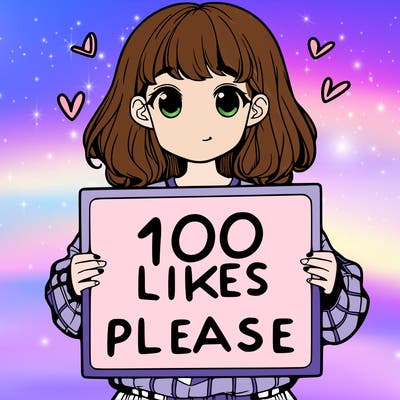a girl holding a sign saying 100 likes please