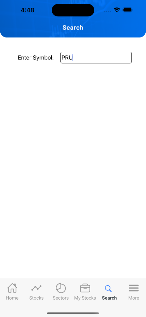 Search screen in the Best Stocks Now app for looking up stock symbols