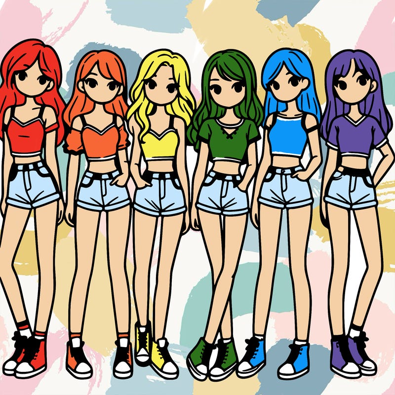 a group of girls wearing crop tops and shorts