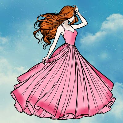 realistic woman with dress flowing in the wind