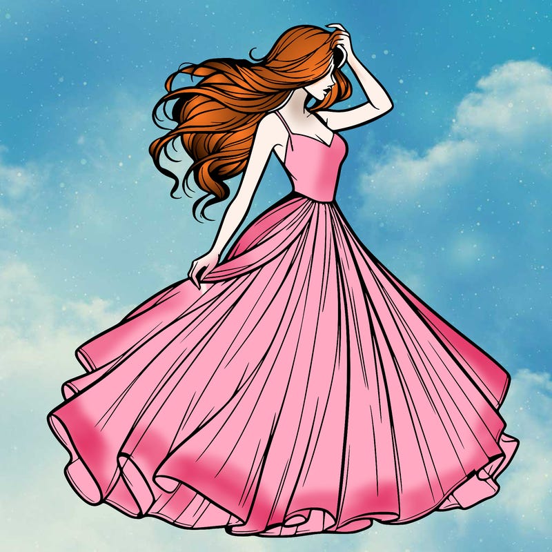 realistic woman with dress flowing in the wind