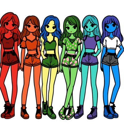 a group of girls wearing crop tops and shorts
