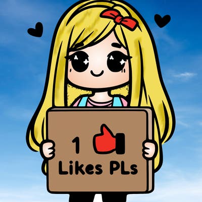 girl holding a sign saying 10 likes pls