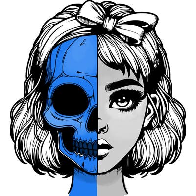 realistic girl with half skull mask