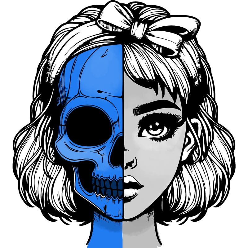 realistic girl with half skull mask