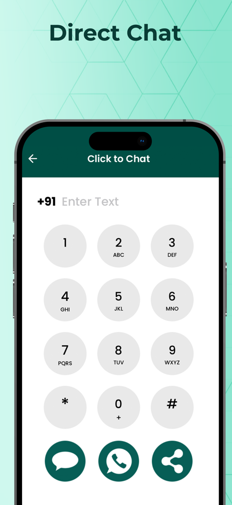 Whatscan - Whats Scan Web - Interface of the Direct Chat feature in the Whatscan app showing a numeric dial pad to message unsaved numbers