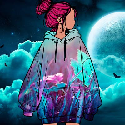 realistic girl with a oversized sweatshirt on and a bun