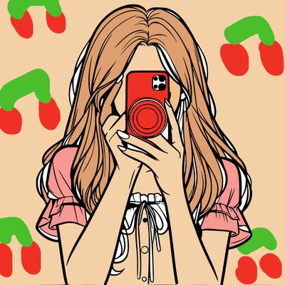 a realistic girl holding her phone taking pictures