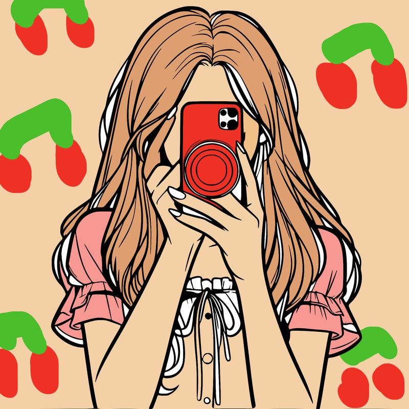 a realistic girl holding her phone taking pictures