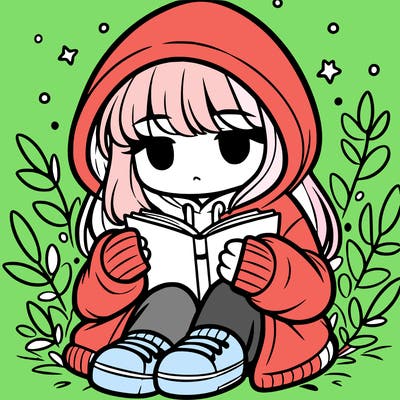 girl in oversized hoodie reading a book