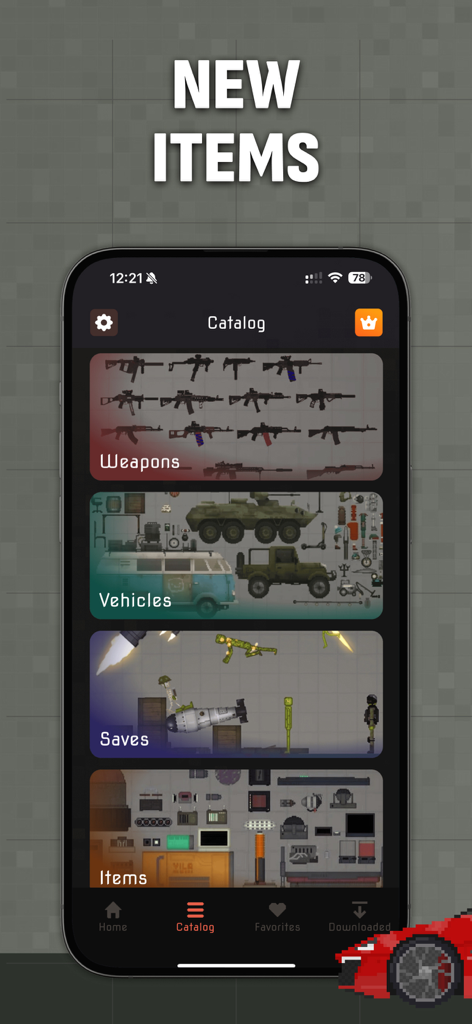 Addons & Melon Mods - Catálogo de mods de Melon Playground mostrando categorías de armas, vehículos y objetos