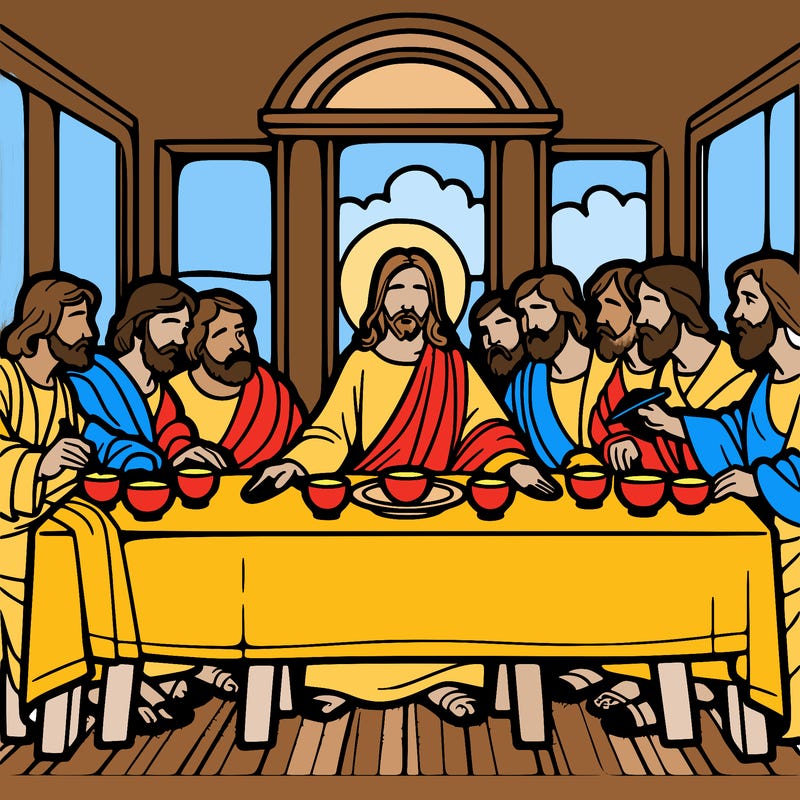 jesus shares the last supper with twelve apostles